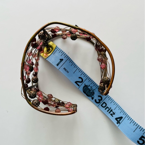 Wire Cuff Bracelet with Pink and Brown Beads - Picture 14 of 16